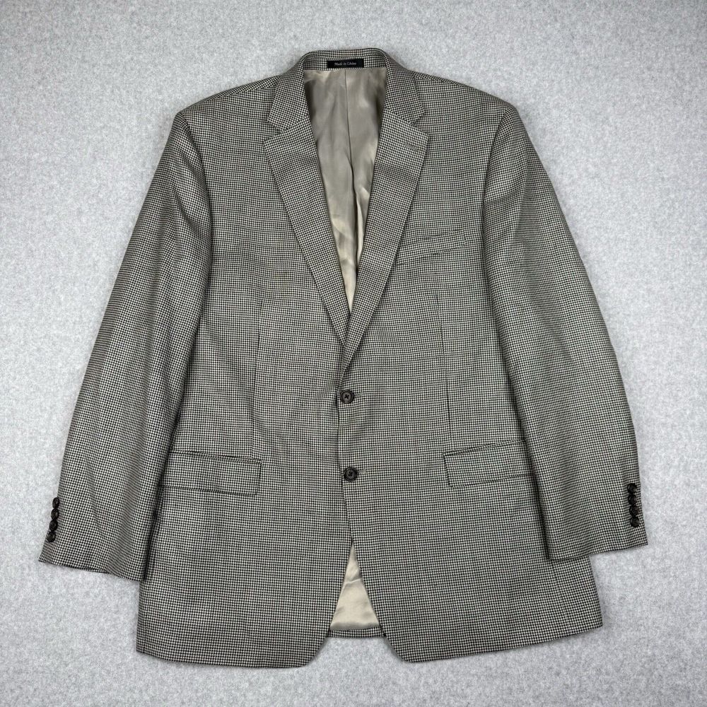 Ralph Lauren Blazer Mens 46L Gray Houndstooth Silk Wool Blend Sports Coat Jacket